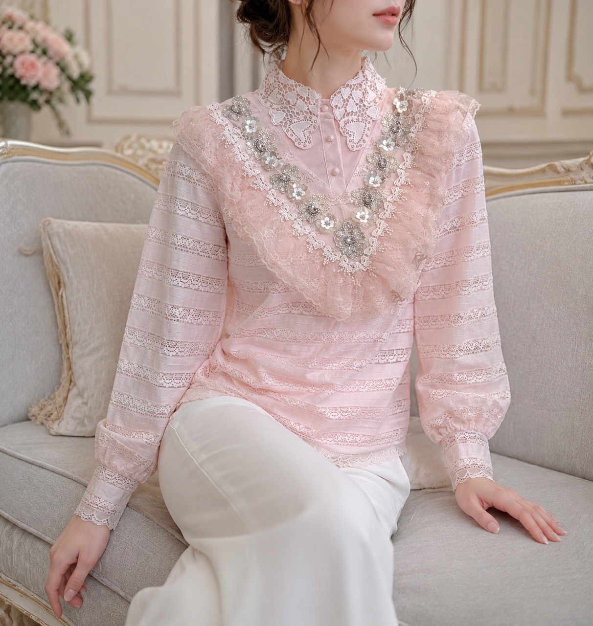 شومیز مجلسی گیپور یقه پرنسسی
